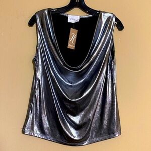 Dee Dee Cowl Neck Silver Sleeveless Top. NWT (L)